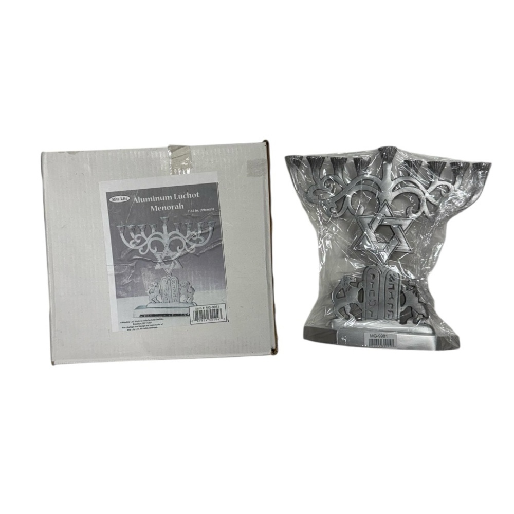 Rite Lite aluminum Luchot menorah brand new in packaging never used piece!